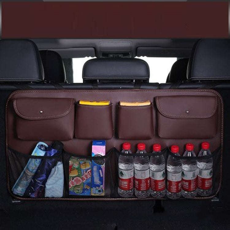 Car Trunk Leather Storage Bag Large Capacity Rear Seat Back Pouch, Style: Mesh Pocket(Coffee)