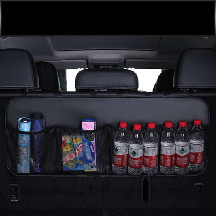 Car Trunk Leather Storage Bag Large Capacity Rear Seat Back Pouch, Style: Simple(Black)