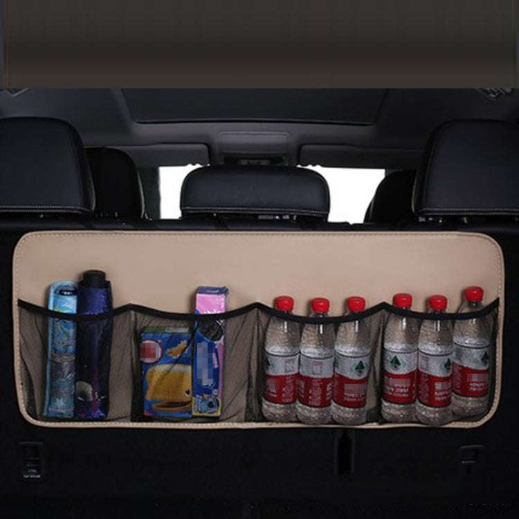 Car Trunk Leather Storage Bag Large Capacity Rear Seat Back Pouch, Style: Simple(Beige)