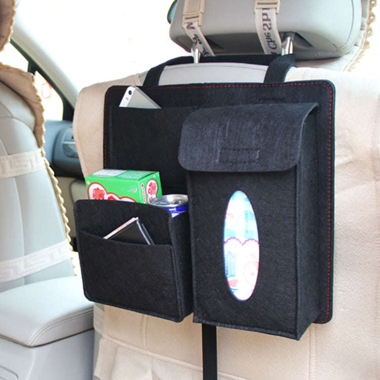 Felt Car Storage Bag Car Back Seat Hanging Organizer Bag(Black)
