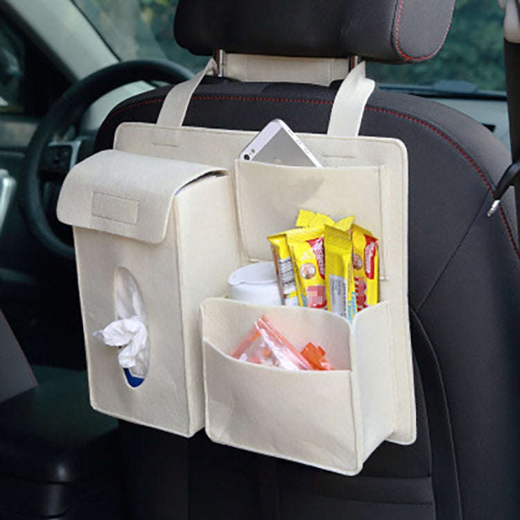 Felt Car Storage Bag Car Back Seat Hanging Organizer Bag(Beige)