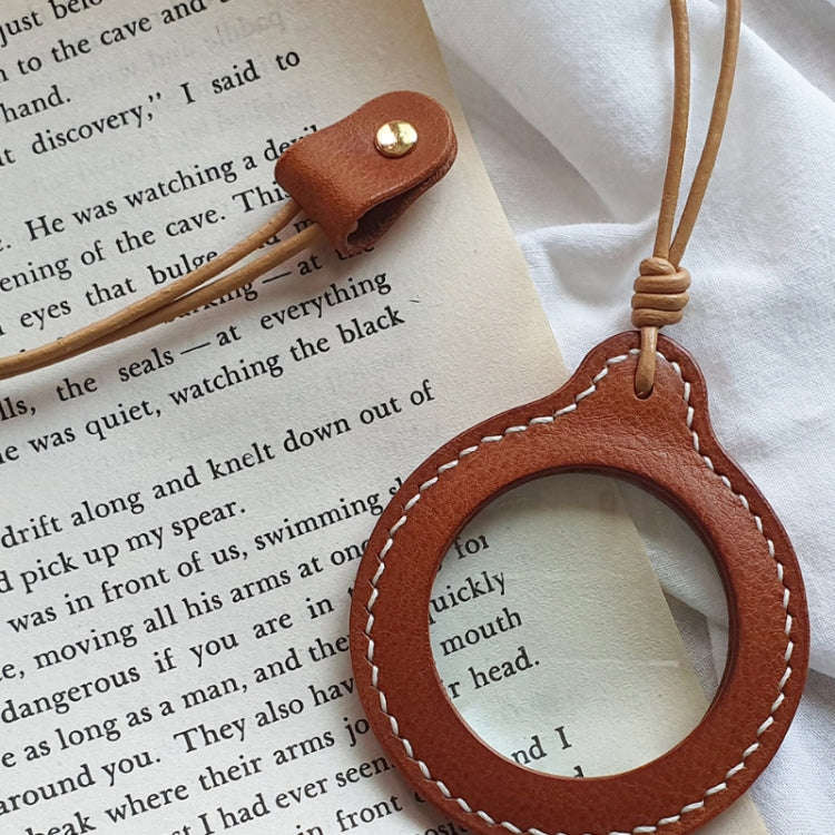 3X Adjustable Hanging Magnifier Portable Elderly Magnifying Glass with Leather Case(Light Brown)