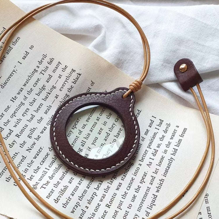 3X Adjustable Hanging Magnifier Portable Elderly Magnifying Glass with Leather Case(Light Brown)