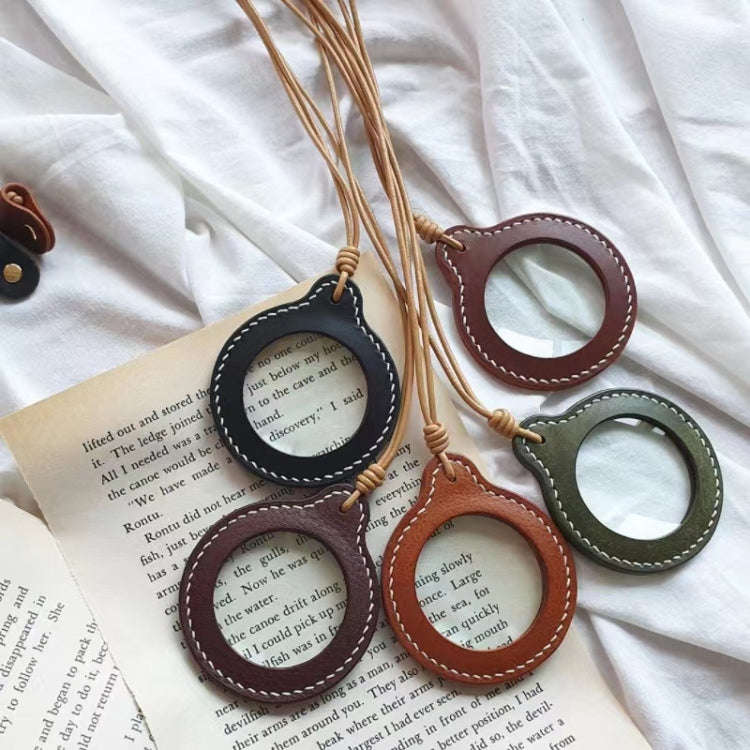 3X Adjustable Hanging Magnifier Portable Elderly Magnifying Glass with Leather Case(Light Brown)
