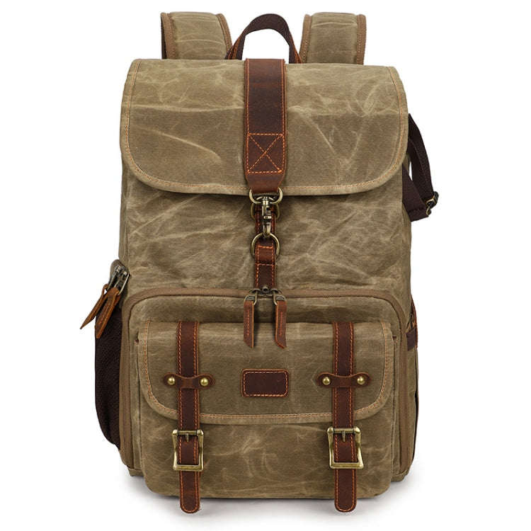 Large Capacity SLR Digital Camera Bag Laptop Backpack Canvas Storage Bag(Khaki)
