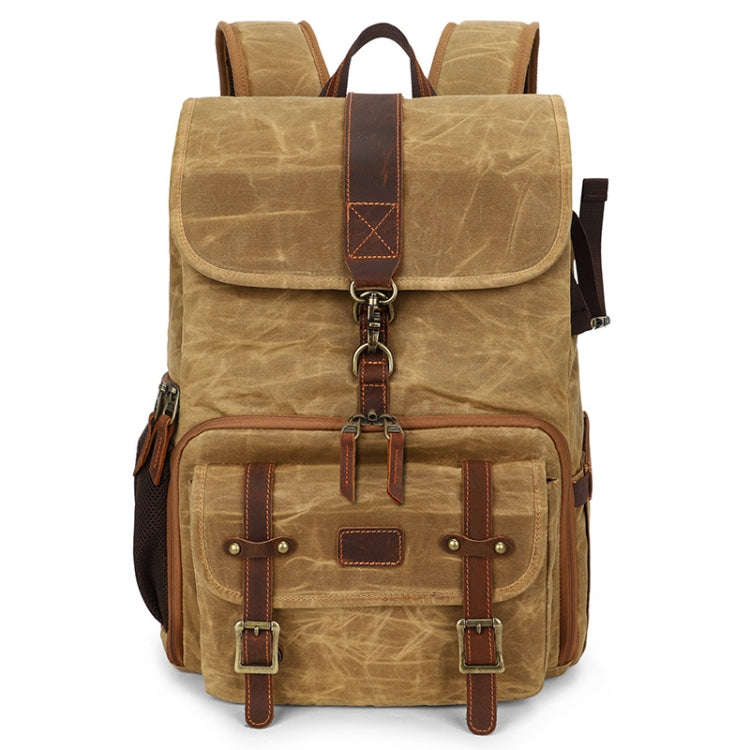 Large Capacity SLR Digital Camera Bag Laptop Backpack Canvas Storage Bag(Earth Yellow)