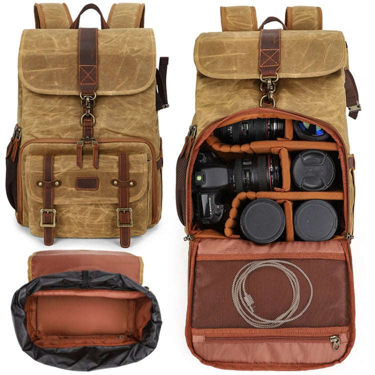 Large Capacity SLR Digital Camera Bag Laptop Backpack Canvas Storage Bag(Khaki)