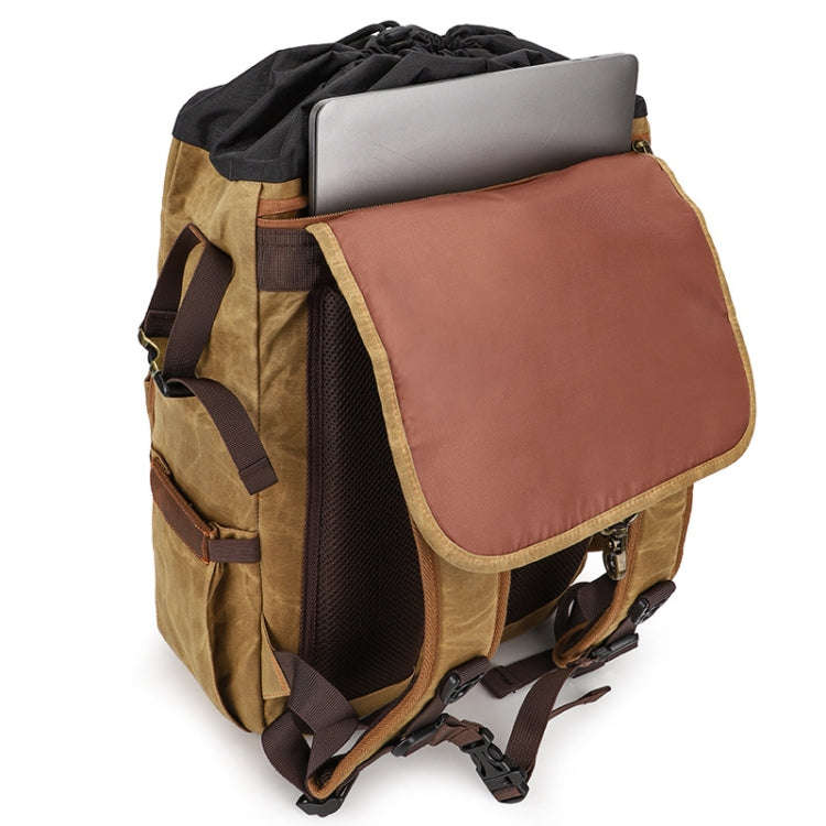 Large Capacity SLR Digital Camera Bag Laptop Backpack Canvas Storage Bag(Earth Yellow)