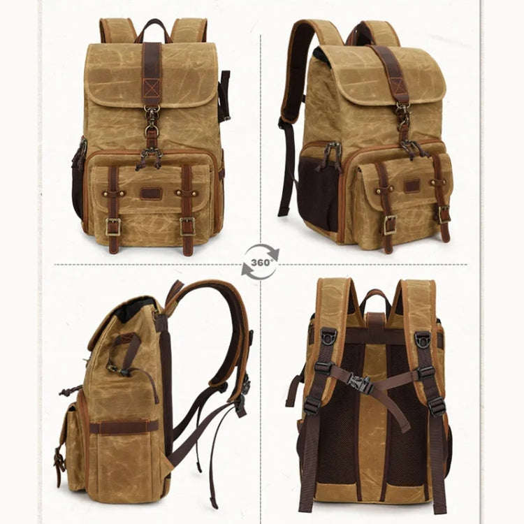 Large Capacity SLR Digital Camera Bag Laptop Backpack Canvas Storage Bag(Earth Yellow)