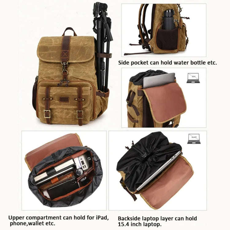 Large Capacity SLR Digital Camera Bag Laptop Backpack Canvas Storage Bag(Earth Yellow)