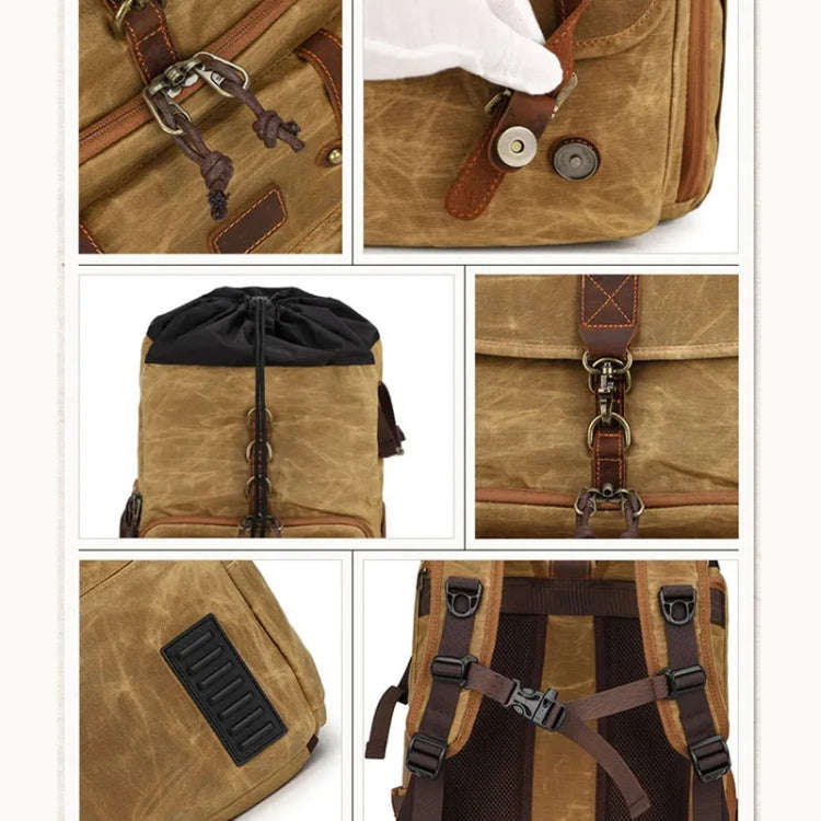 Large Capacity SLR Digital Camera Bag Laptop Backpack Canvas Storage Bag(Earth Yellow)