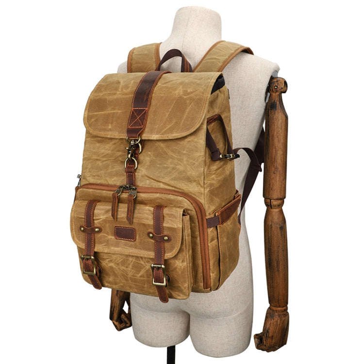 Large Capacity SLR Digital Camera Bag Laptop Backpack Canvas Storage Bag(Earth Yellow)