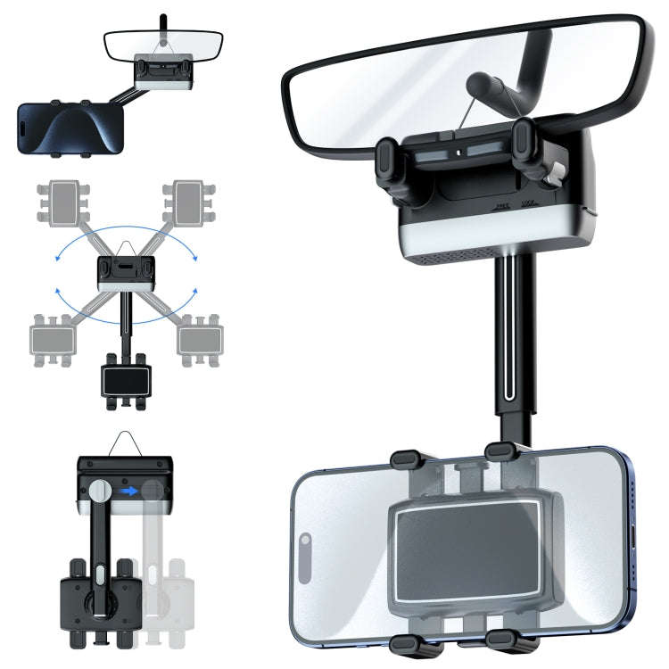 Car Rearview Mirror Phone Holder 360 Degree Rotation Smartphones Stand(Black)