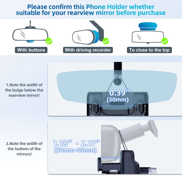 Car Rearview Mirror Phone Holder 360 Degree Rotation Smartphones Stand(Black)