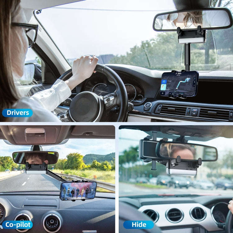 Car Rearview Mirror Phone Holder 360 Degree Rotation Smartphones Stand(Black)
