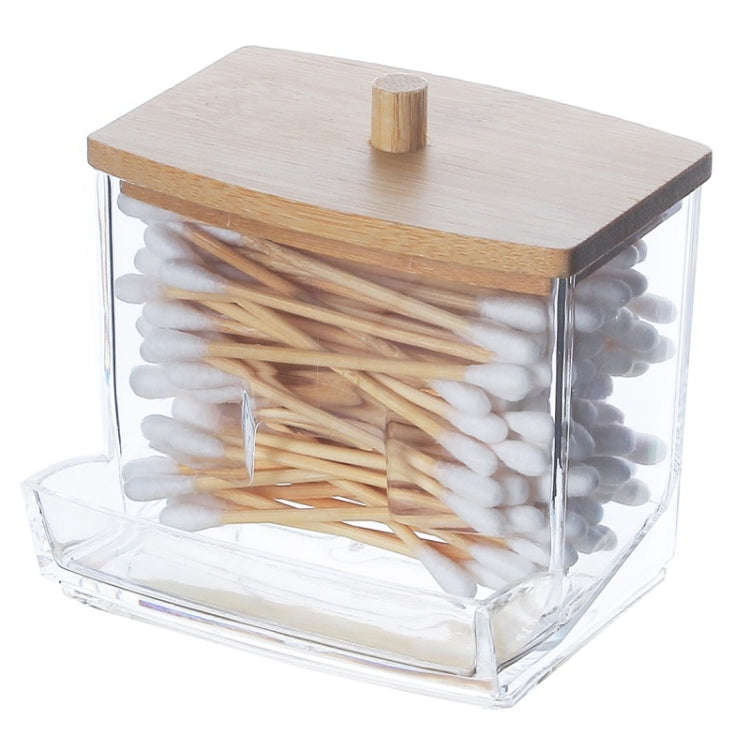 Leaky Cotton Swab Organiser Acrylic Jewellery Storage Cosmetic Case(Bamboo Lid)