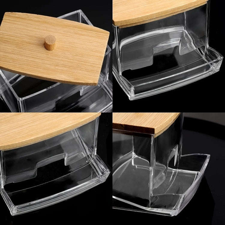 Leaky Cotton Swab Organiser Acrylic Jewellery Storage Cosmetic Case(Bamboo Lid)