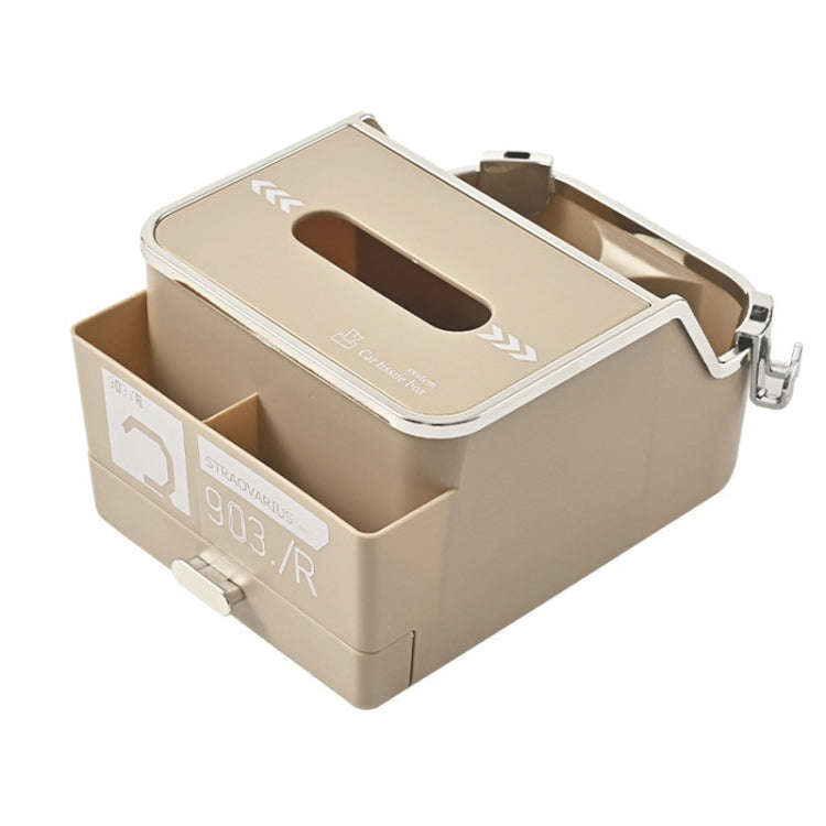 Car Tissue Box Multifunction Cup Holder Armrest Box Storage Box(Beige)