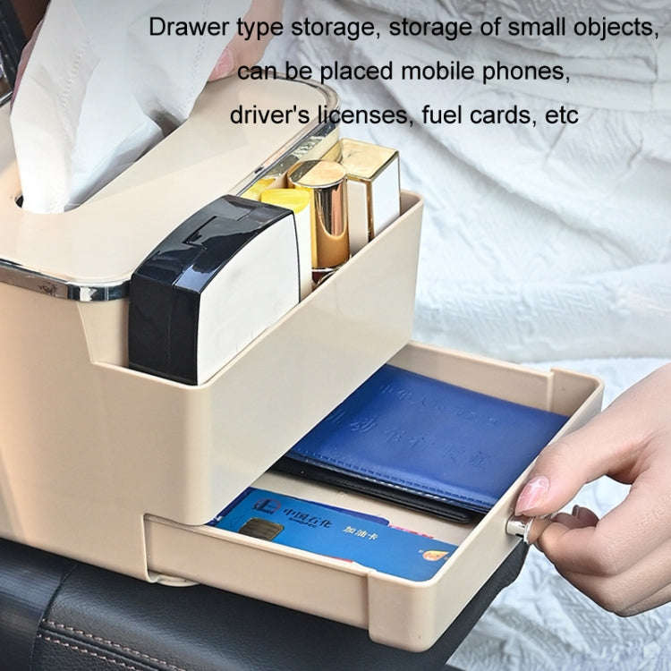 Car Tissue Box Multifunction Cup Holder Armrest Box Storage Box(Beige)