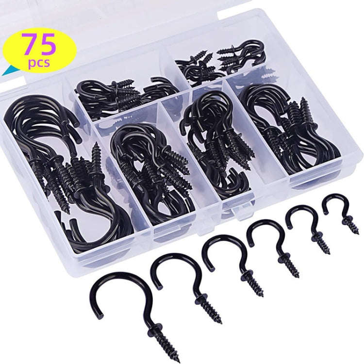 75pcs /Box Screw-in Ceiling Hook Set Home Storage Wall Cup Hook Lamp Hook(Silver)