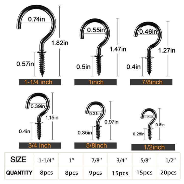 75pcs /Box Screw-in Ceiling Hook Set Home Storage Wall Cup Hook Lamp Hook(Silver)