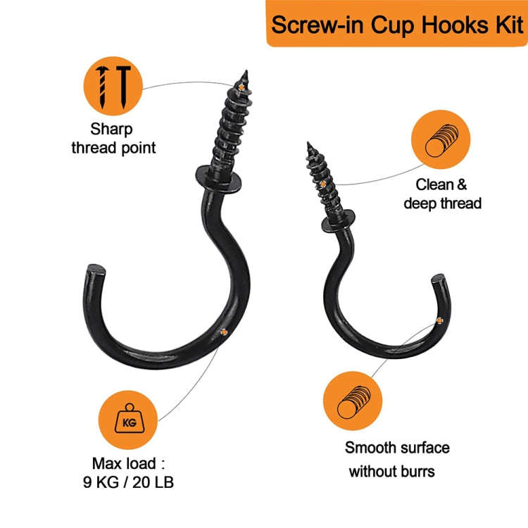 75pcs /Box Screw-in Ceiling Hook Set Home Storage Wall Cup Hook Lamp Hook(Silver)