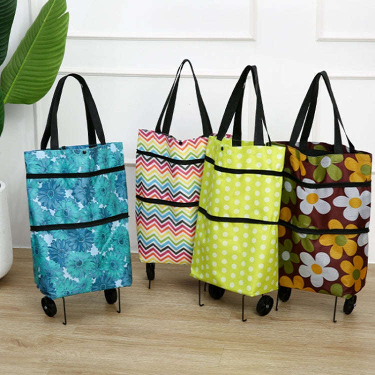 2 In 1  Oxford Cloth Shopping Bag Foldable Shopping Trolley Cart(Coffee Print)