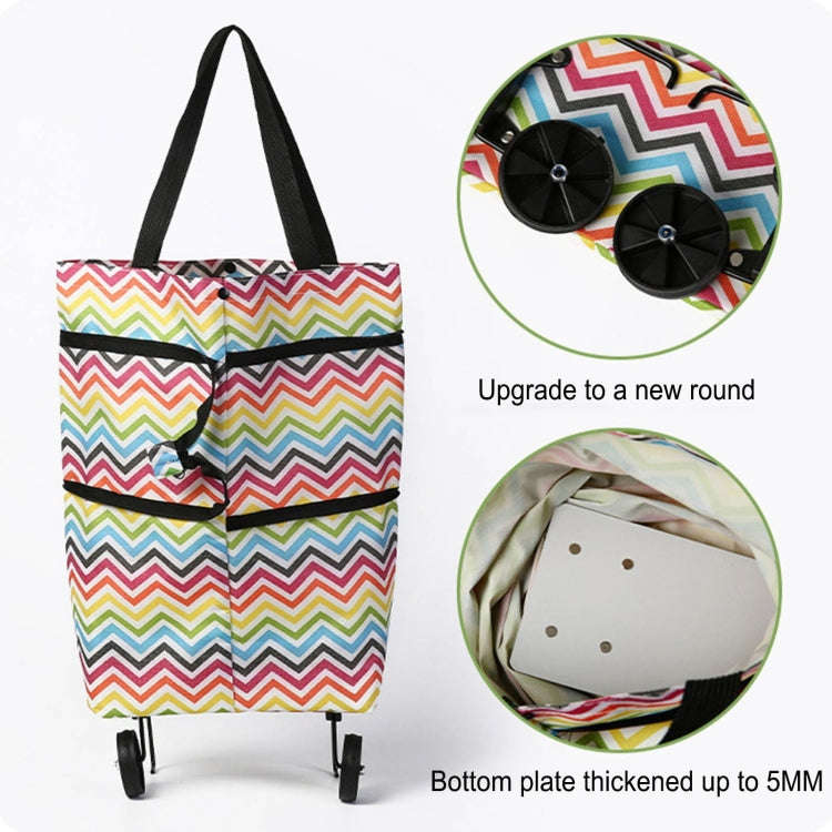 2 In 1  Oxford Cloth Shopping Bag Foldable Shopping Trolley Cart(Green Wave Dot)