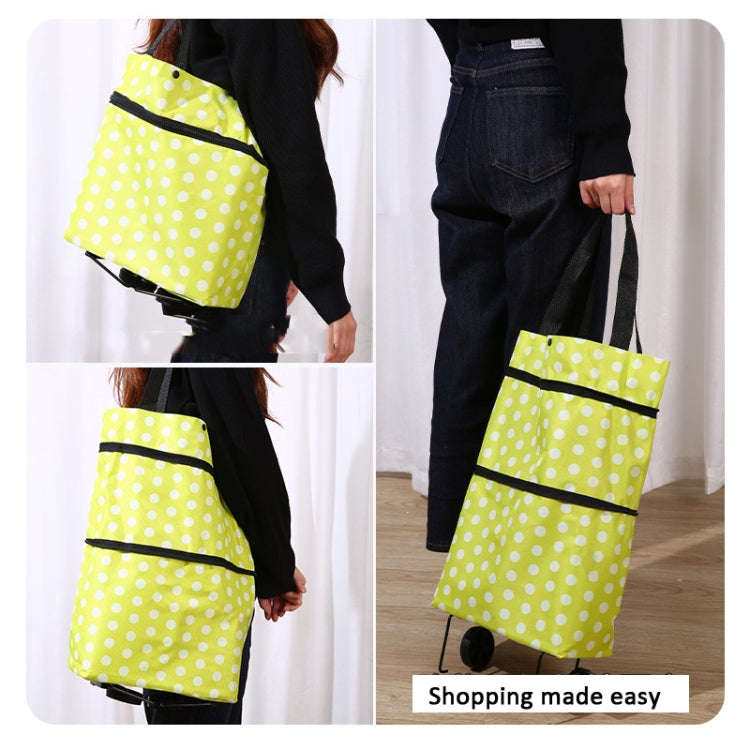 2 In 1  Oxford Cloth Shopping Bag Foldable Shopping Trolley Cart(Green Wave Dot)
