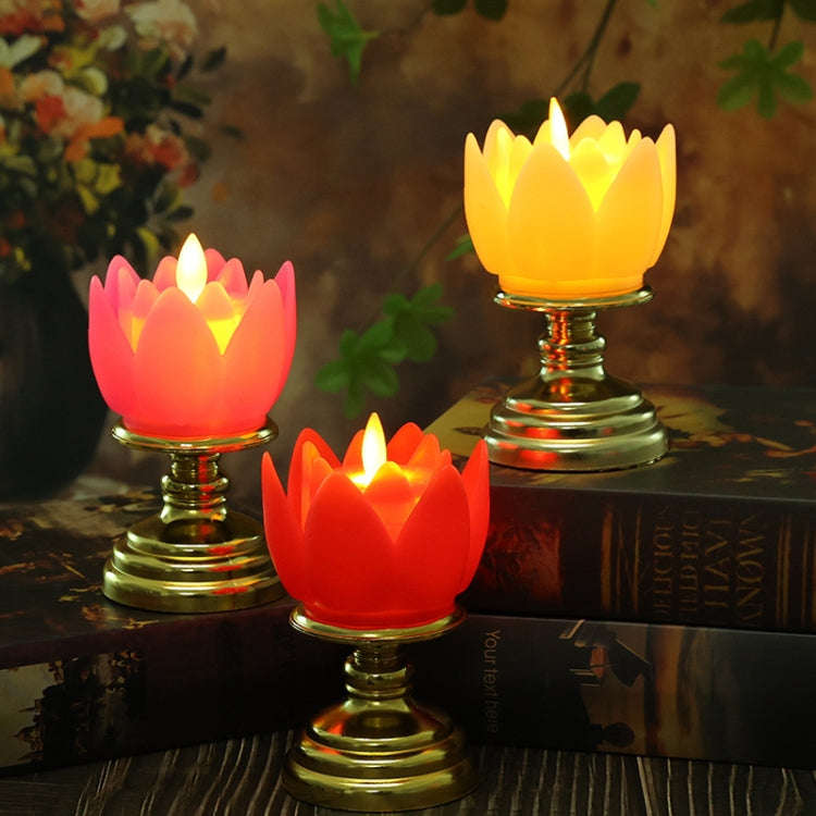 LED Electronic Candle Lotus Lamp Buddha Offering Light Simulation Swing Decorative Lights(Red)