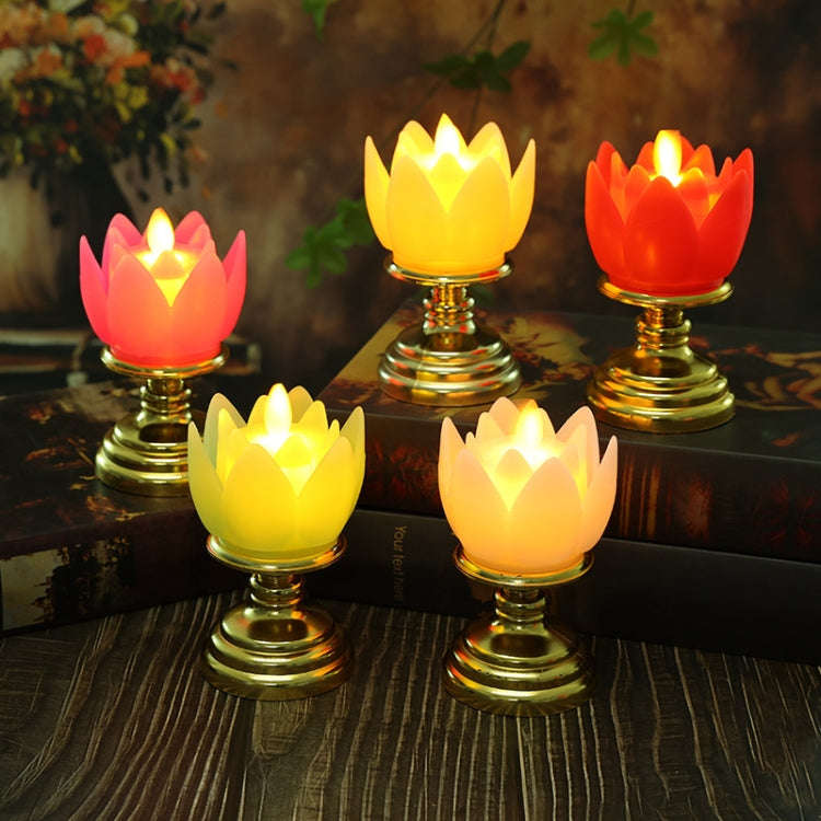 LED Electronic Candle Lotus Lamp Buddha Offering Light Simulation Swing Decorative Lights(Pink)