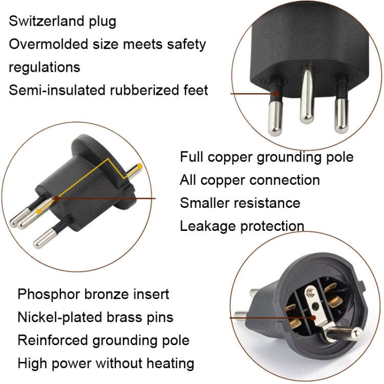 HD-153 With Lock EU To Switzerland Convertible Plug With Ground Wire Travel Adaptor