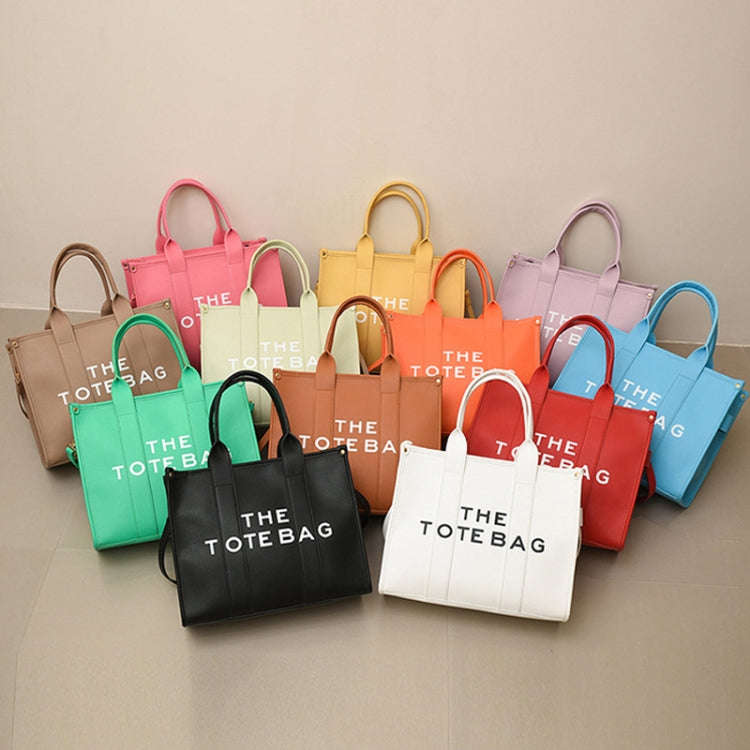 Women PU Leather Tote Bag Letter Printed Crossbody Bag(Small Khaki)