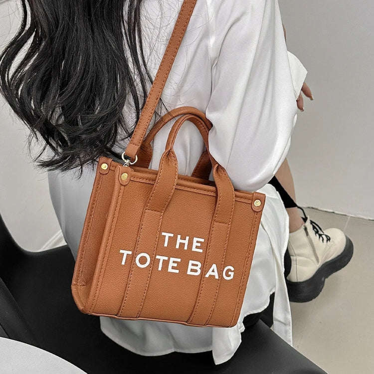 Women PU Leather Tote Bag Letter Printed Crossbody Bag(Small Black)