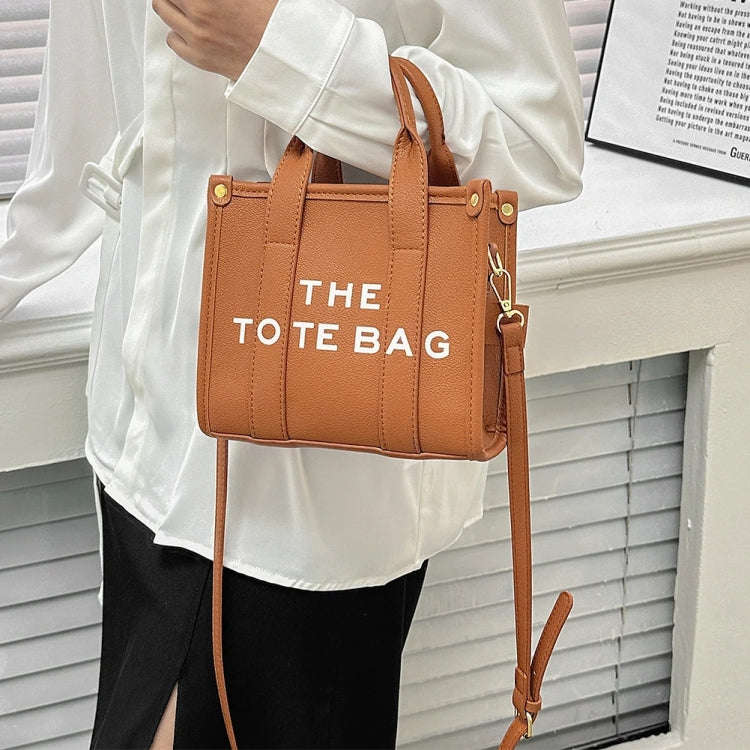 Women PU Leather Tote Bag Letter Printed Crossbody Bag(Small Khaki)