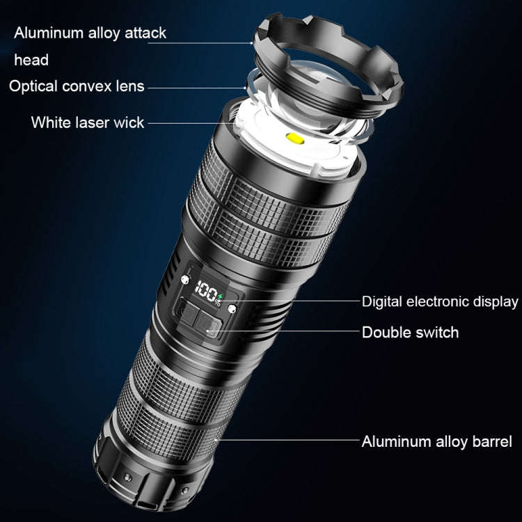 X9 Outdoor White Laser Digital Display Zoom Flashlight Long Range Lighting Flashlight(without Bat...