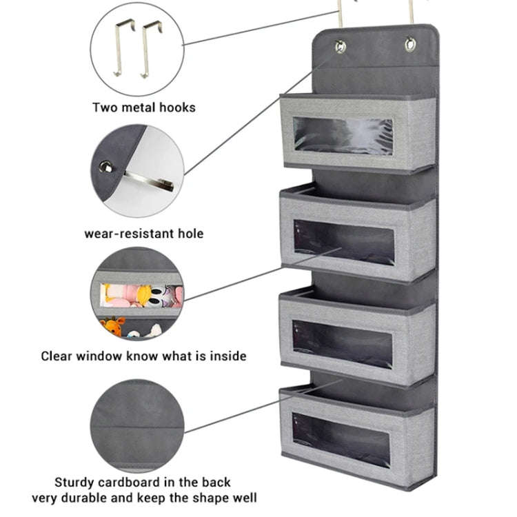 GD03 Wall-Mounted Fabric Storage Bag Wardrobe Room Door Behind Hanging Bag, Color: 4+1 Gray