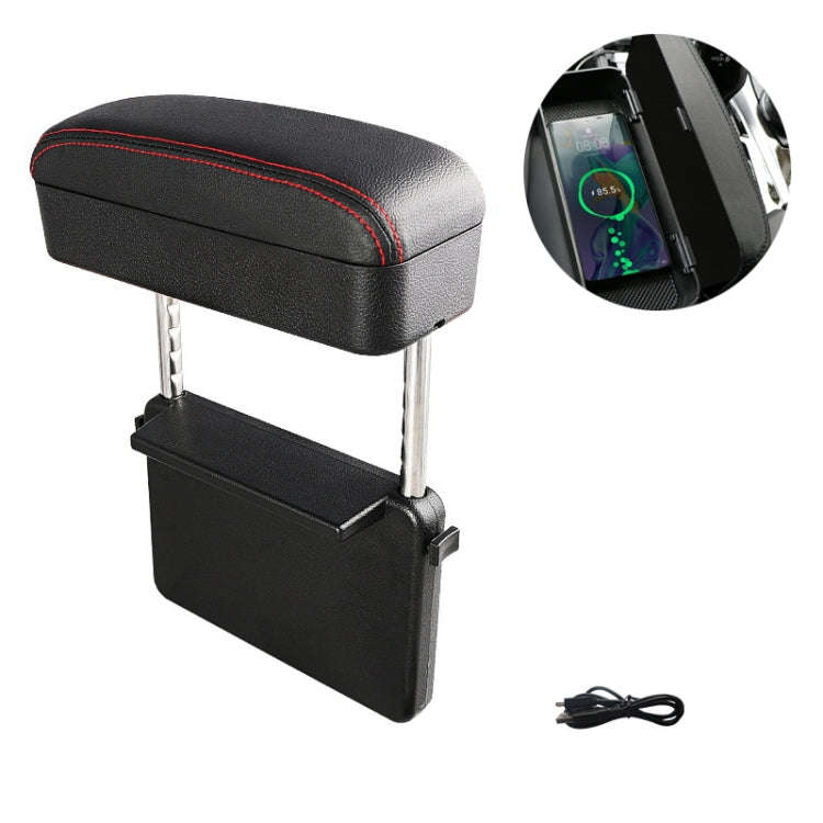 Car Wireless Charging Armrest Box Multifunctional Seat Crack Storage Box, Color: Black Red Line