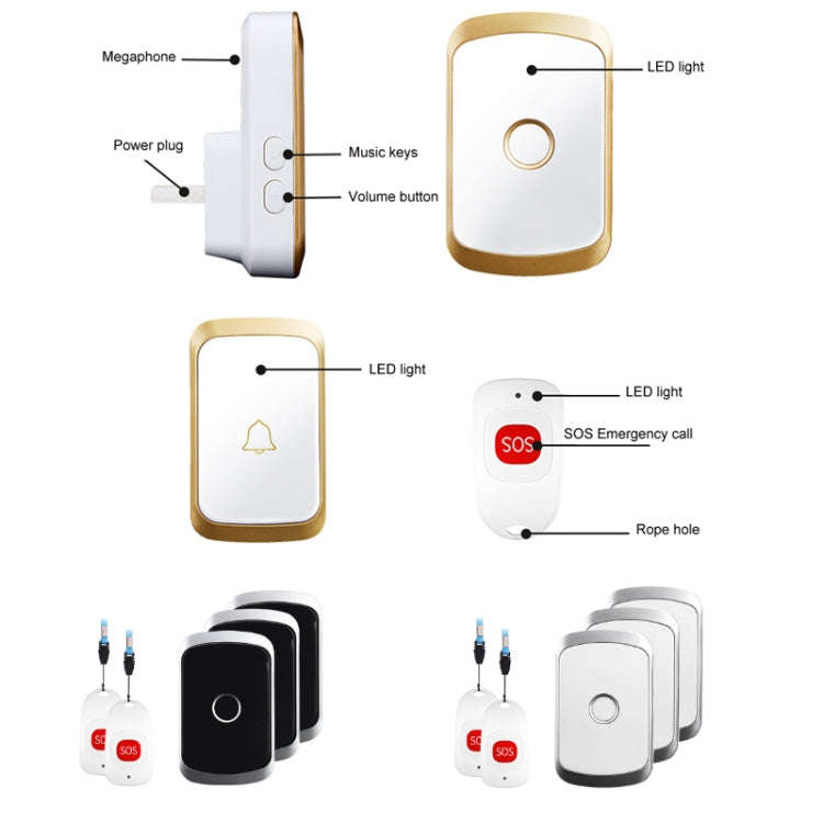CACAZI C20 Two To Three Wireless Pager For The Elderly Home Care Waterproof Emergency Pager, EU P...