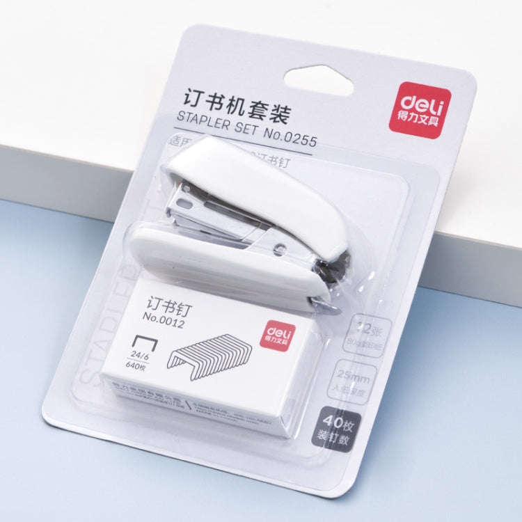 Deli  Macaron Color Stapler + 640 Staples Set Small Mini Stapler Stationery(White)
