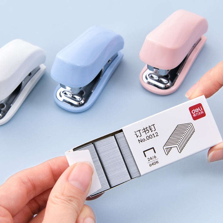 Deli  Macaron Color Stapler + 640 Staples Set Small Mini Stapler Stationery(White)