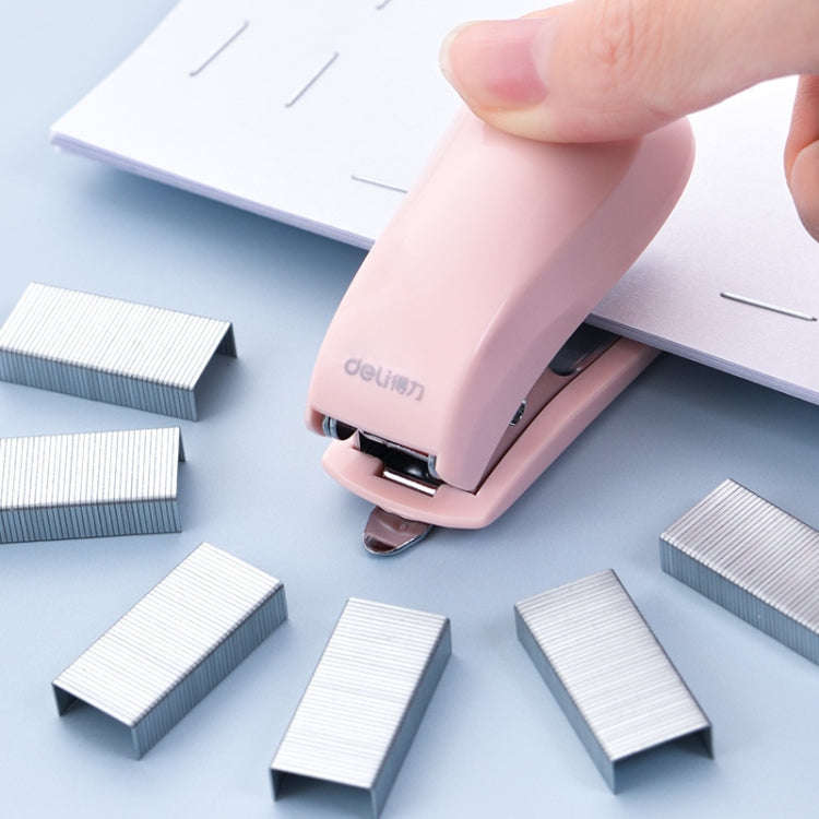 Deli  Macaron Color Stapler + 640 Staples Set Small Mini Stapler Stationery(White)