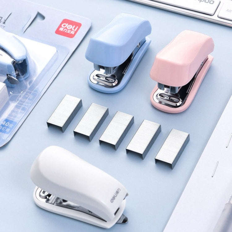 Deli  Macaron Color Stapler + 640 Staples Set Small Mini Stapler Stationery(White)