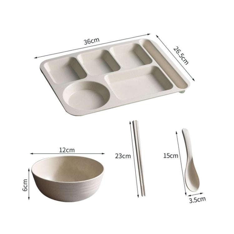4pcs /Set Wheat Straw Split Dining Plate With Bowl Chopsticks Spoon Tableware Set(Pink)