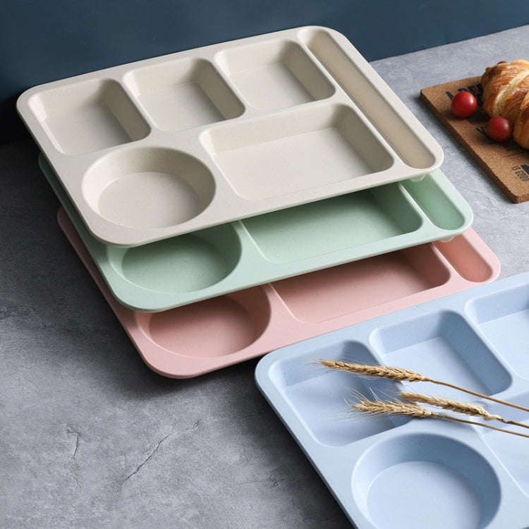 4pcs /Set Wheat Straw Split Dining Plate With Bowl Chopsticks Spoon Tableware Set(Pink)