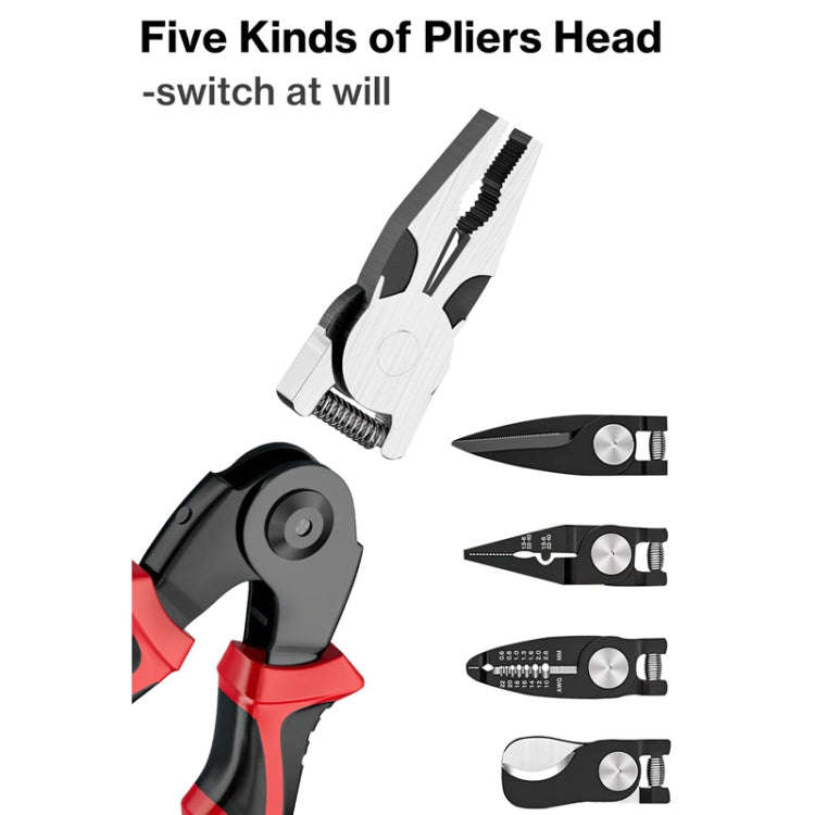 5 In 1  Combination Interchangeable Head Pliers Kit General Repair Screwdriver Pliers(Red Black)