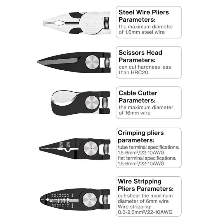 5 In 1  Combination Interchangeable Head Pliers Kit General Repair Screwdriver Pliers(Red Black)