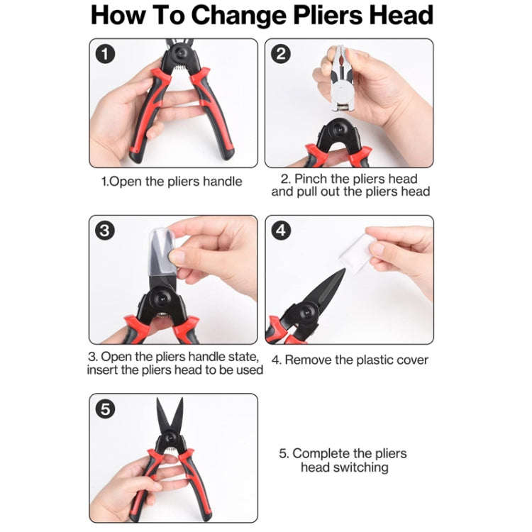 5 In 1  Combination Interchangeable Head Pliers Kit General Repair Screwdriver Pliers(Red Black)
