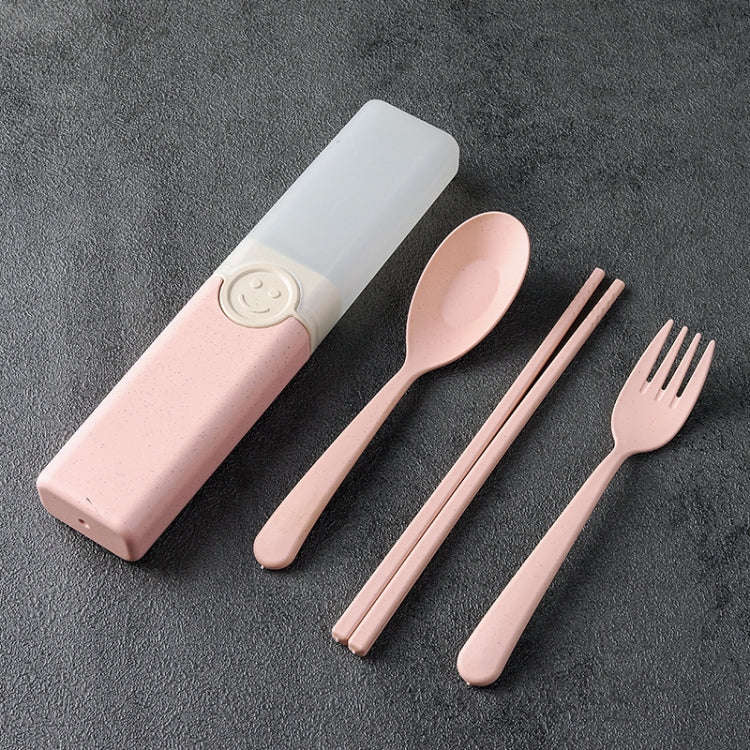 4 In 1 Portable Wheat Straw Tableware Set Outdoor Travel Storage Tableware Box, Style: A With Cho...