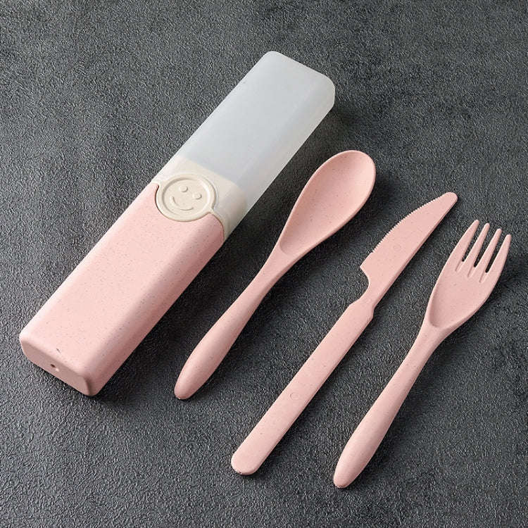4 In 1 Portable Wheat Straw Tableware Set Outdoor Travel Storage Tableware Box, Style: B With Kni...
